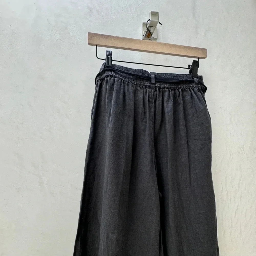 H HALSTON Black Wide Leg Linen Pants Size S Minimalist Resort Drawstring - Picture 13 of 15